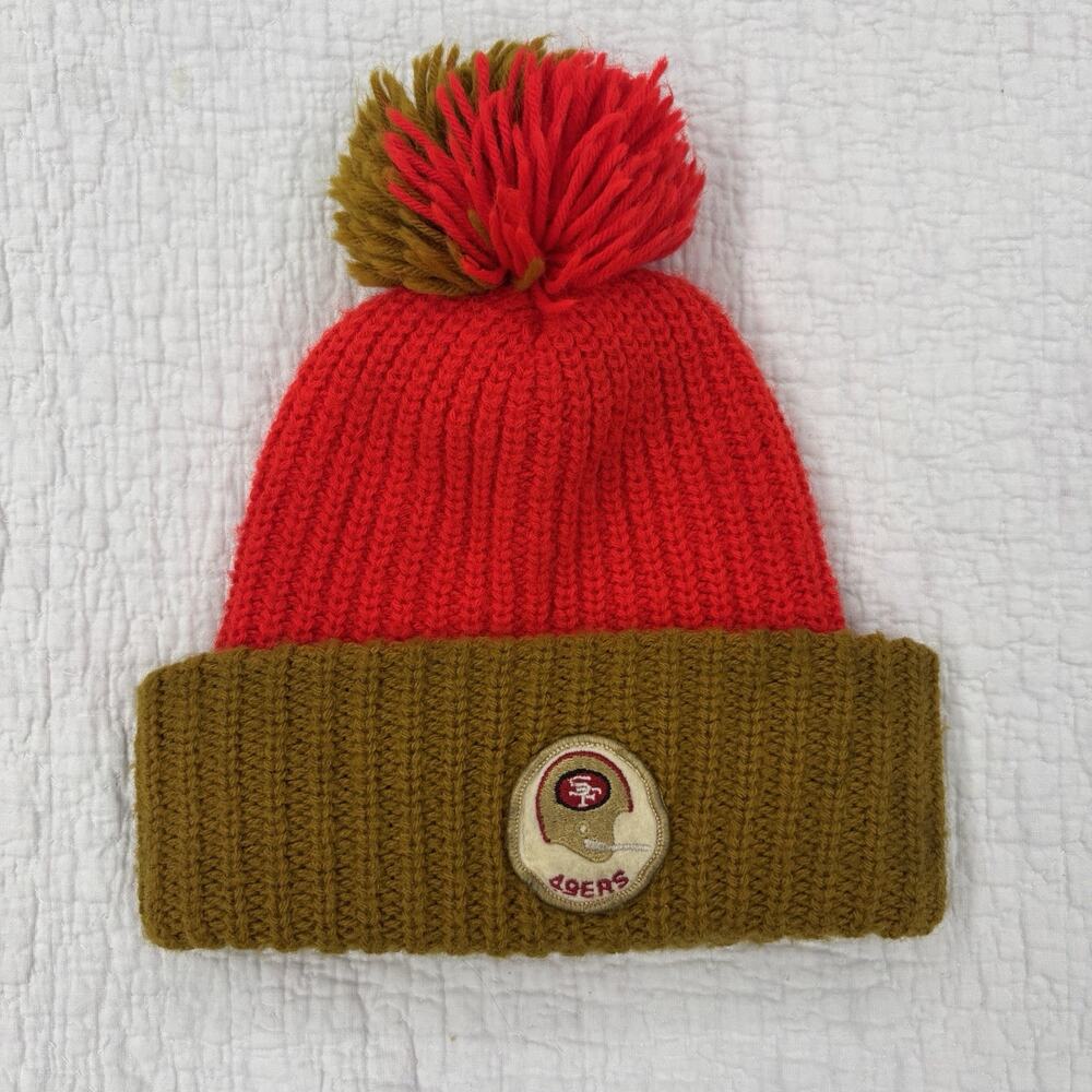 Vintage San Francisco 49ers Beanie Knit Hat Stocking Cap Pom Patch
